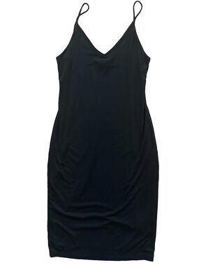 Mahina Black V-Neck Midi Dress - Size Small - Fully Lined LBD